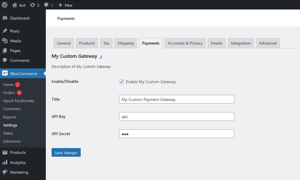 custom woocommerce payment plugin configuration