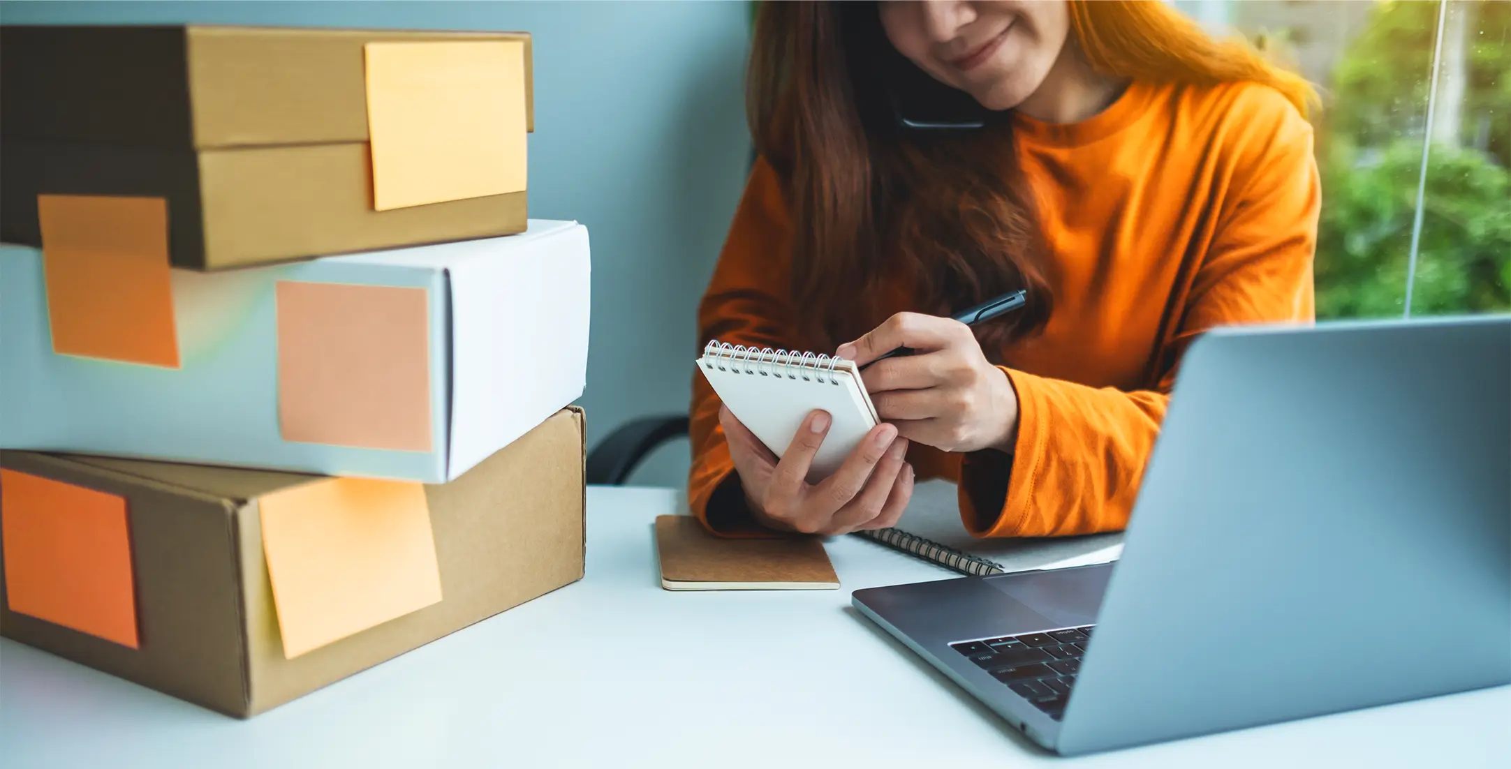 woman counting in notepad